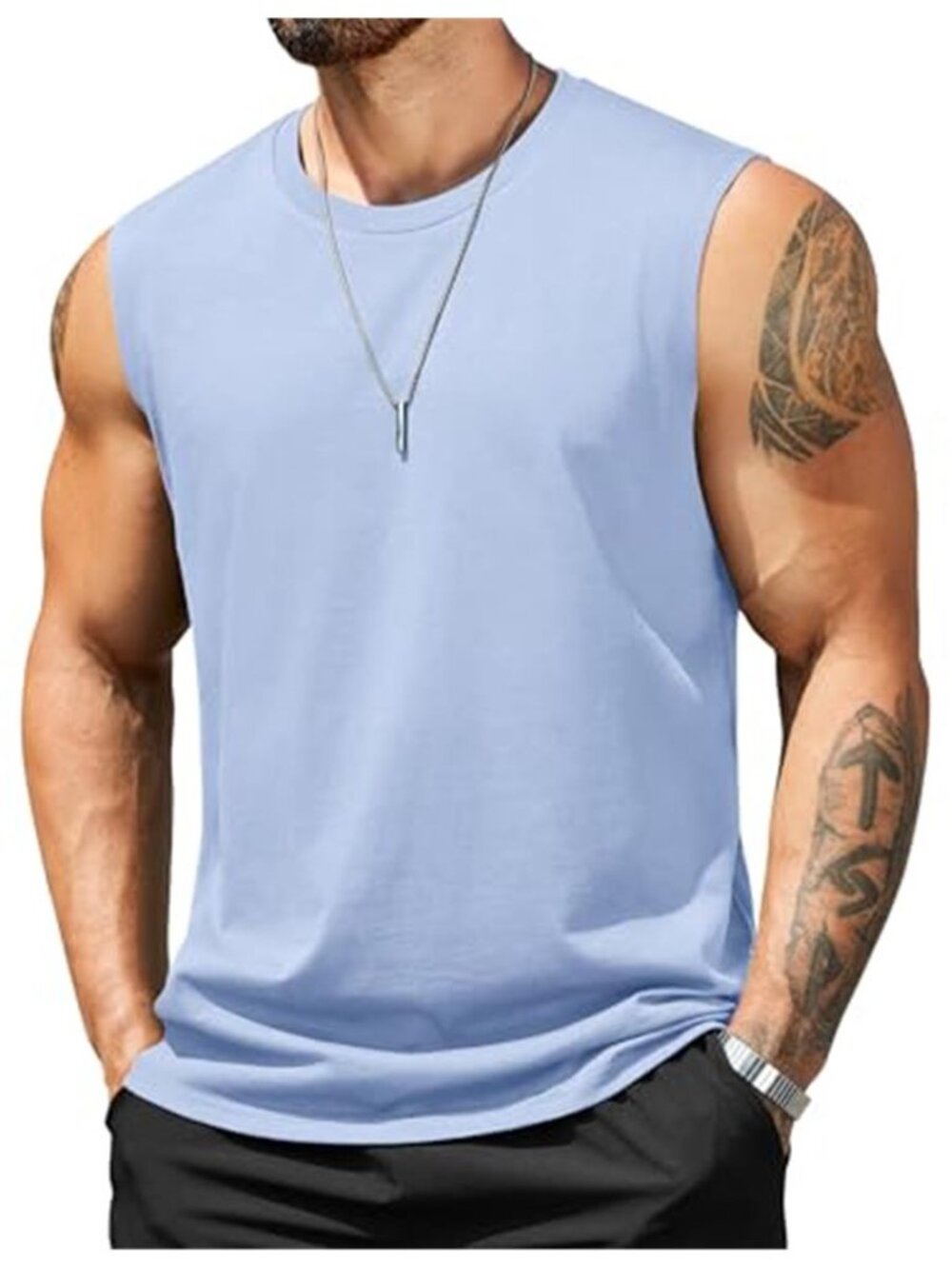 Men Cotton Sleeveless Tank Top Muscle Workout Gym Casual Summer Crew Neck Shirt
